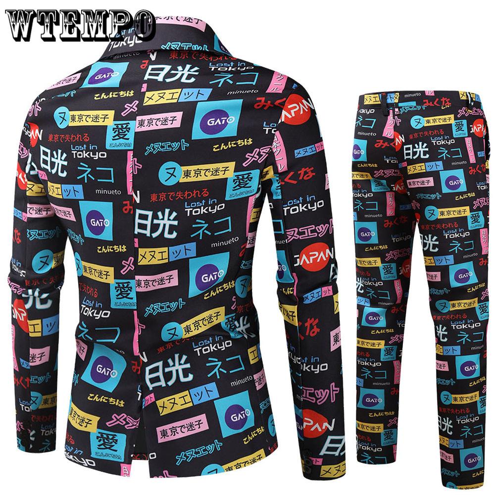 Весенне-осенний мужской повседневный костюм, модный мужской костюм с цифровой печатью, комплект из двух предметов