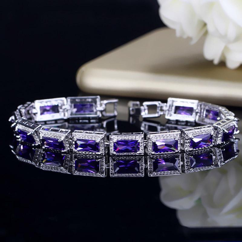WWJ Trendy Women Wedding Wristband Princess Cut Cubic Zirconia Multi Color Bracelet