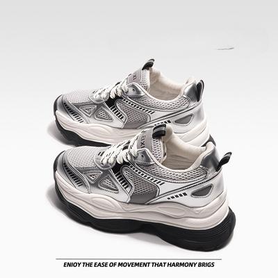 Женские туфли на толстой подошве Daddy Shoes Breathable Mesh Silver Athletic Casual Shoes