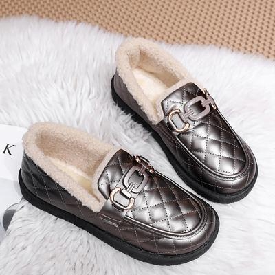 Женская зимняя мода плоская обувь повседневные мокасины слипоны женские плюшевые туфли