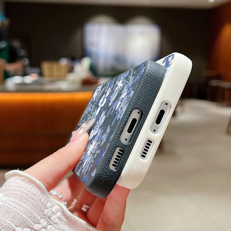 Чехол для телефона с узором из синих цветов для Samsung Galaxy A17 A56 A55 A36 A16 A15 5G A26 A35 A25 A54 A14 A34 A53 Мягкий силиконовый чехол
