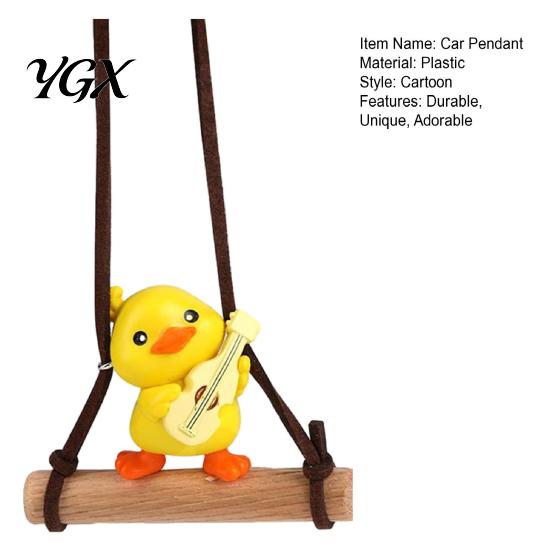 Swinging Duck Pendant Swing Car Rearview Mirror Ornament Cute Adorable Charm Animated Interior Decor Plastic Bag Keychain Accessories