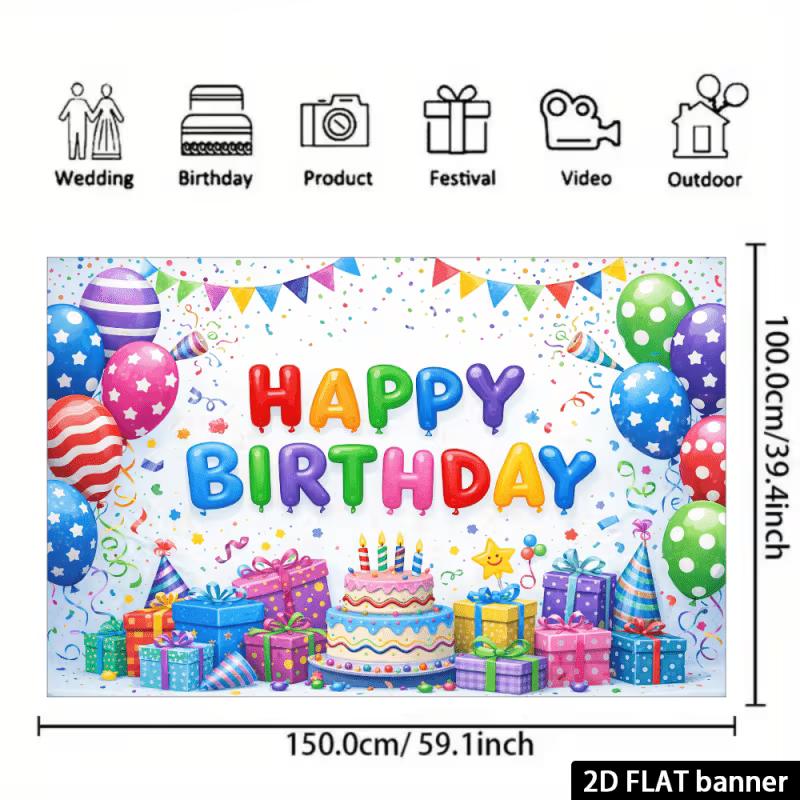 2D Rainbow Confetti Happy Birthday Backdrop Banner for Children Party Supplies