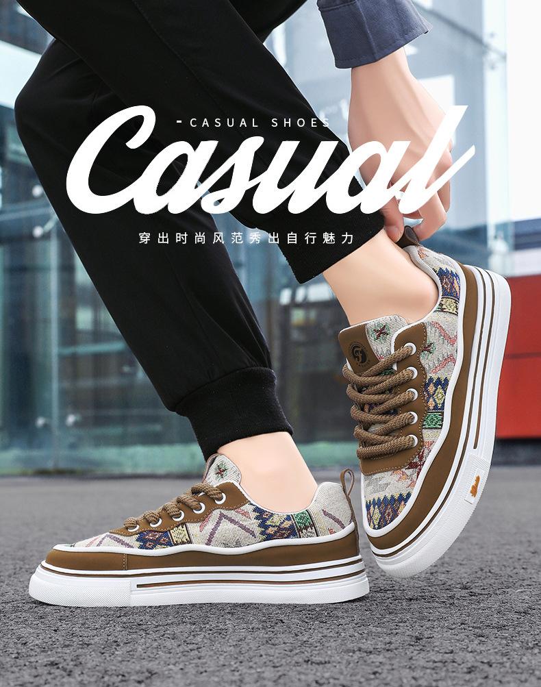 Новая весенняя мужская обувь дышащая парусиновая обувь модный принт национальная обувь на платформе универсальная мужская повседневная обувь