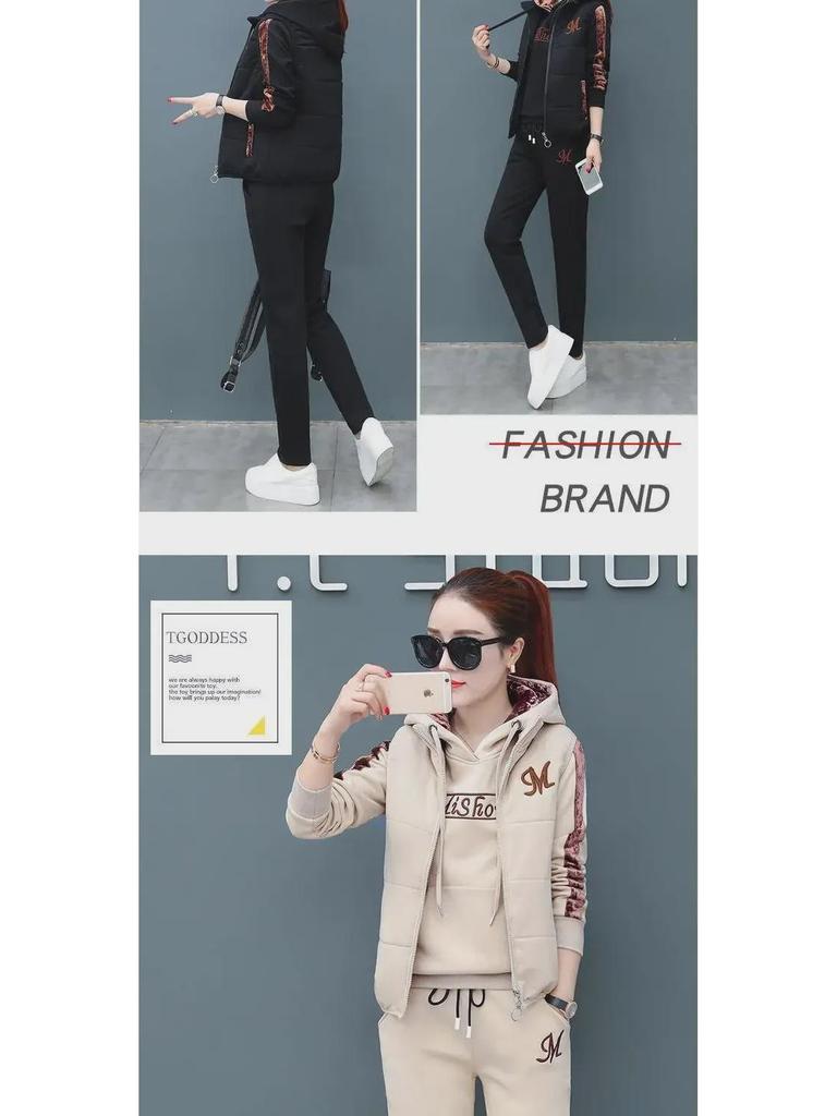 Женская спортивная одежда больших размеров из бархата: Утолщенный костюм-тройка для повседневной моды осень/зима 2023