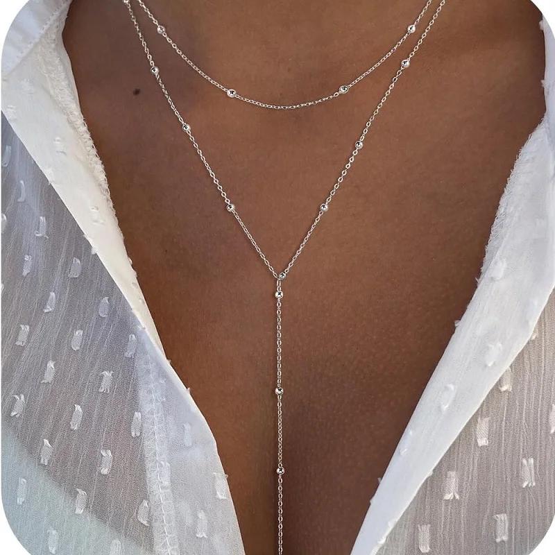 Stainless Steel Y-Shaped Pendant Necklace for Women Girls Elegant Gold Tone Cubic Zirconia Long Tassel Party Jewelry Gifts