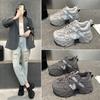 2025 New Autumn and Winter Thick-soled Dad Shoes for Women's Explosive Cowhide Mesh Breathable Height-enhancing Small Sports Shoes