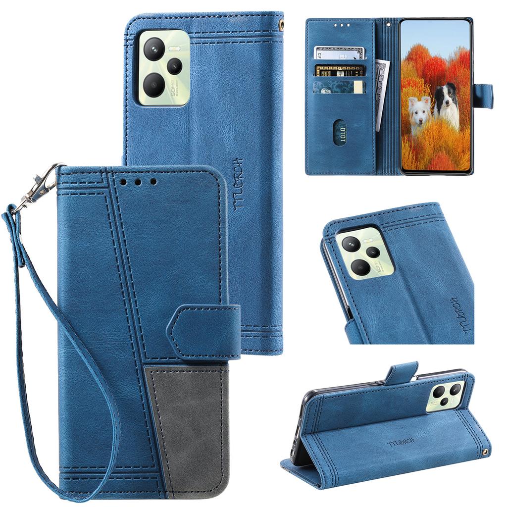 For Oppo/Realme All Series Oppo A7,Reno5,A94,C21Y,A52,A72,Narzo 50A...Hand Rope Style Splicing Design PU Leather Flip Stand Wallet Phone Case