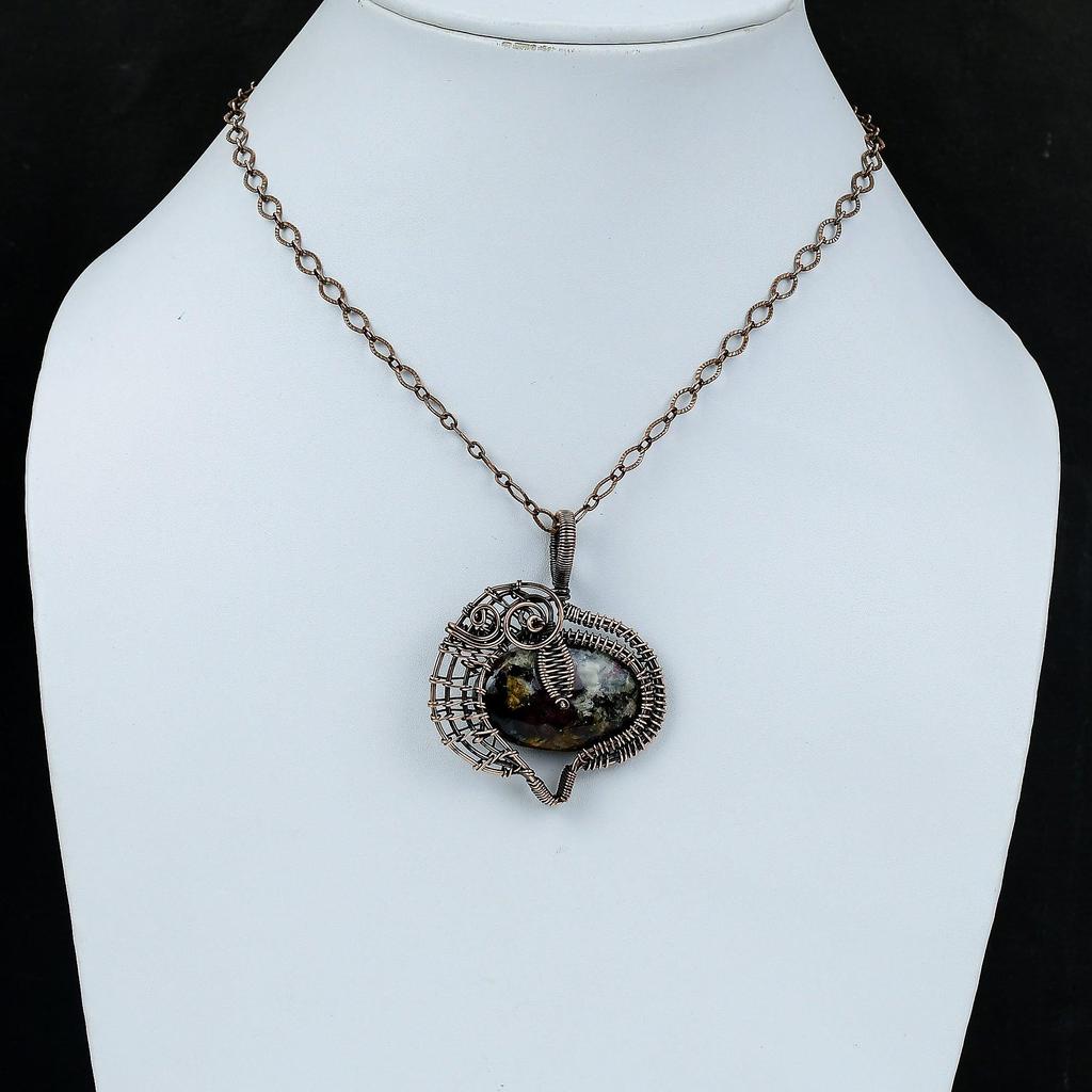 Подвеска из эвдиалитовой меди, подвеска в виде проволоки, ручная работа, уникальный дизайн медных украшений, подвеска из драгоценных камней, подвеска в виде проволоки, подарок для нее