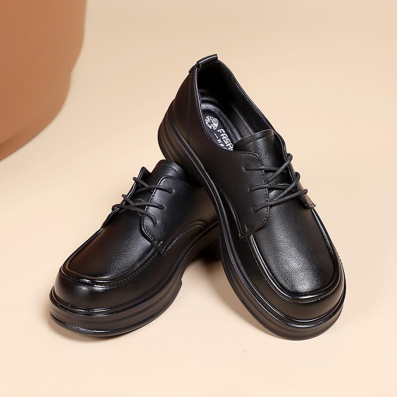 Женские мокасины в британском стиле на платформе с увеличенным голенищем, женские туфли на шнуровке, небольшие кожаные туфли, универсальные одинарные туфли для женщин