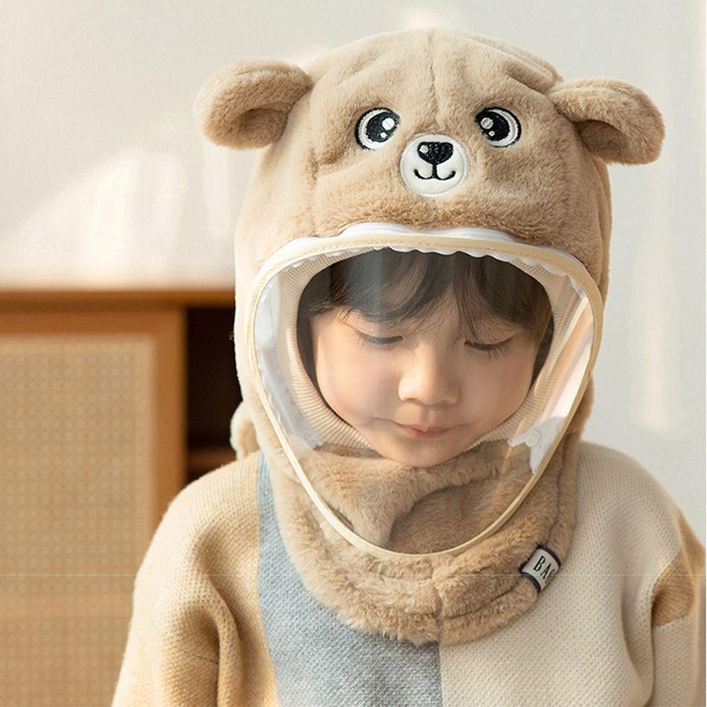 Cartoon Kids Mask Integrated Hat Warm Shawls Winter All-in-one Caps Cute Children's Hats Autumn