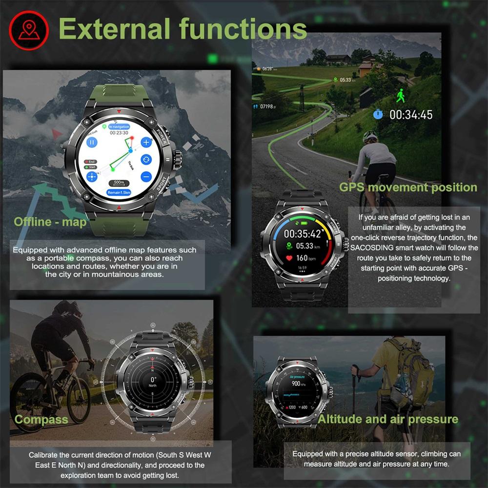 SACOSDING GPS Смарт-часы Bluetooth Звонок Женщины Мужчины 4G Память Монитор Здоровья Оффлайн Карта Умные часы Спорт Фитнес-Трекер Компас Часы