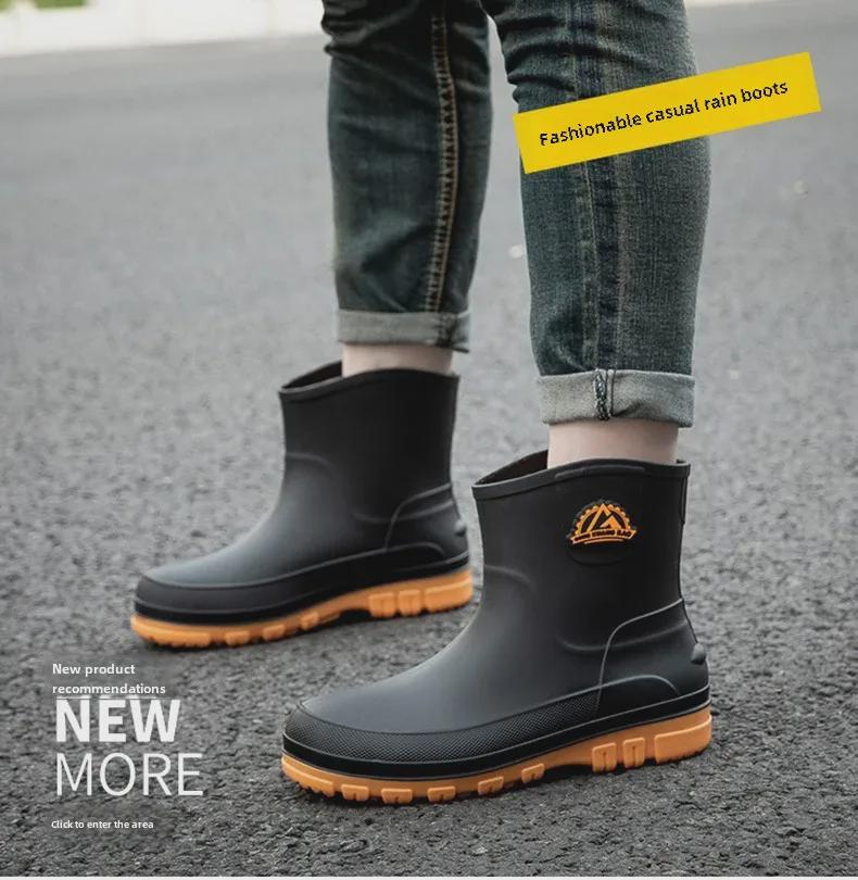 Мужские водонепроницаемые нескользящие модные резиновые сапоги средней высоты