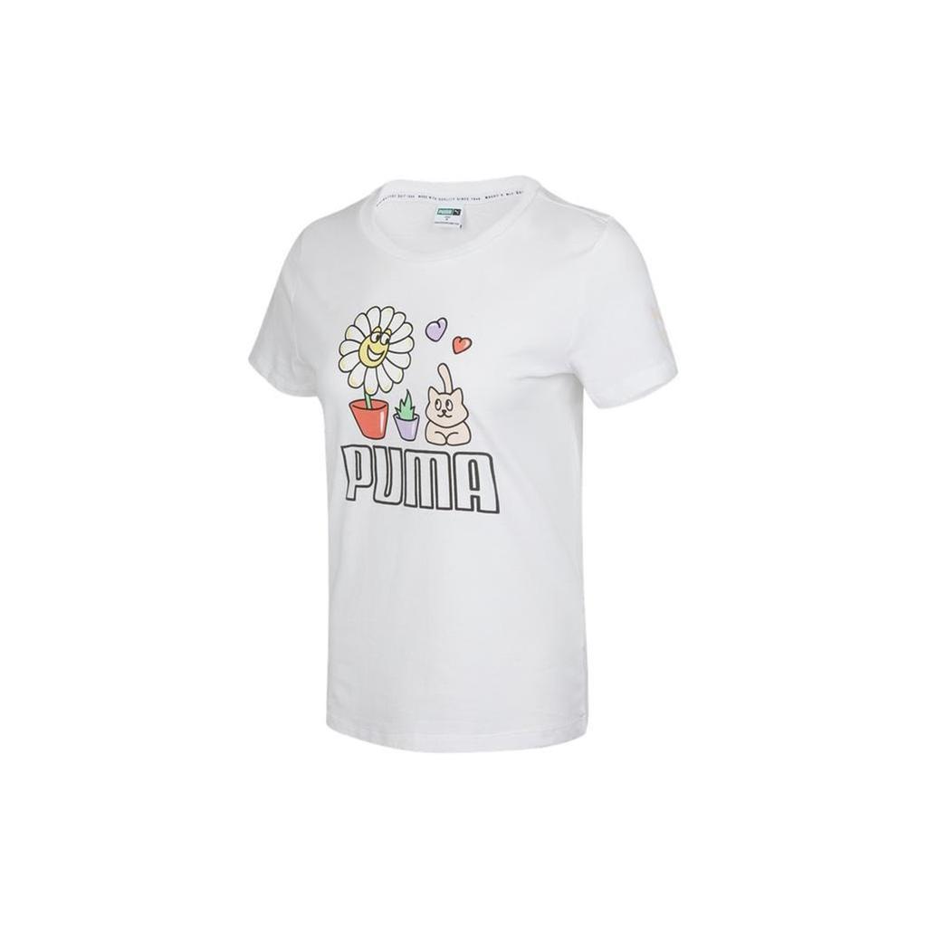 Puma Cartoon Print Sports Round Neck Short Sleeve T-Shirt Women Tops White 532633-02
