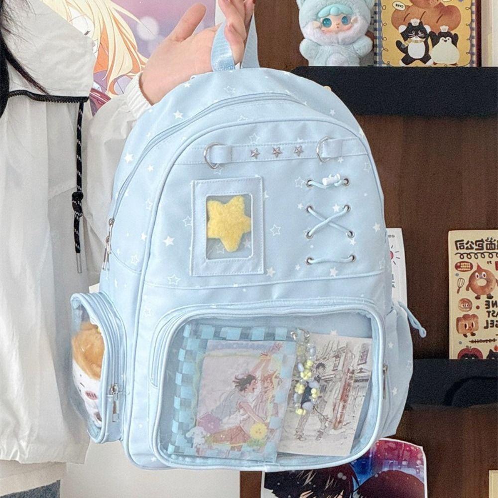 Transparent Star Print Backpack Lolita Student School Bag Fashion Transparent Ita Bag Girl