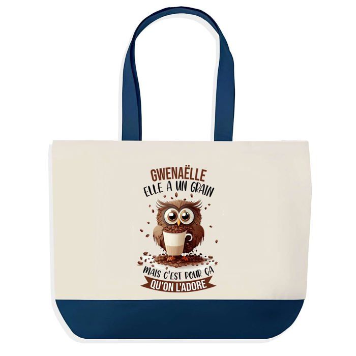 Sac cabas - PLANETEE - Gwenaëlle - Bleu - Motif chouette - 40 x 45 cm