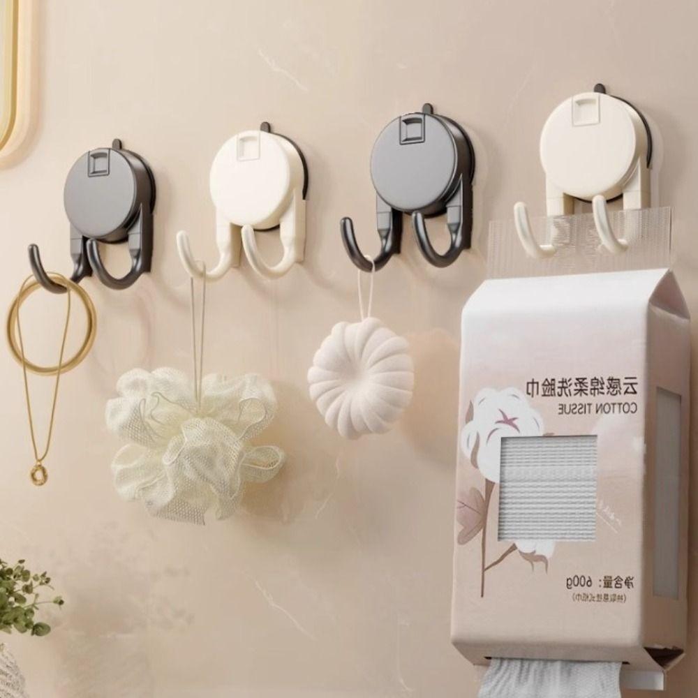 Press Type Suction Cup Double Hook Wall Organizer Door Back Clothes Hook Key Clothes Hook Bathroom