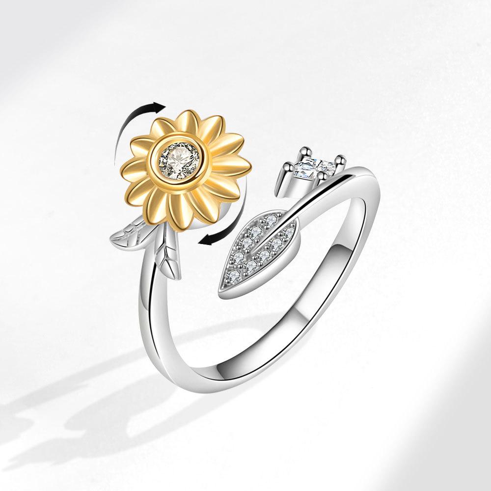 Fashionable Two Tone Sunflower Open Ring For Women With Zircon Stone Flower Jewelry