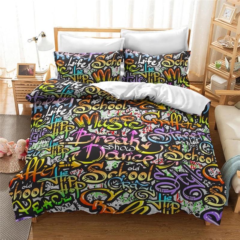City Street 3d Printed Bedding Set Popular Hip Hop Graffiti Duvet Cover Set Comforter Cover Pillowcase Queen King Digital Printi