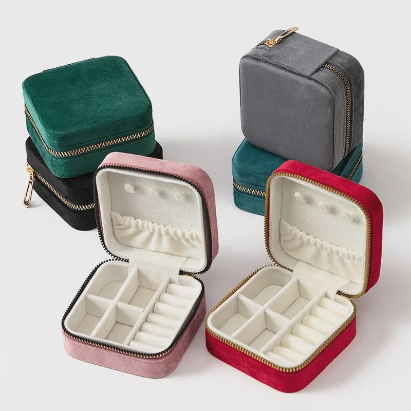 Compact Velvet Jewelry Travel Box for Rings, Earrings, and Necklaces
