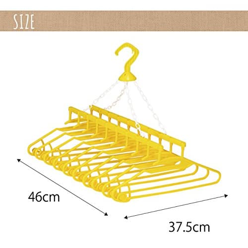 ERNEST [Made in Japan] 10-Row Laundry Hanger (Holds Cylindrical Items/Non-Stretching) - Yellow Happy Hangers, a Brand Favoured by Major Restaurants, A