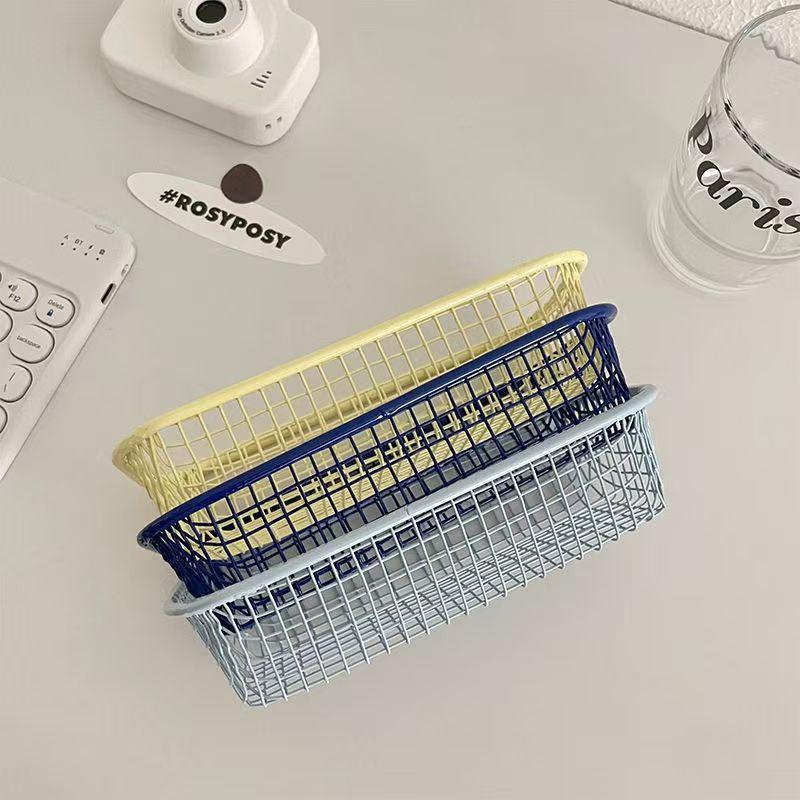 Desktop Ironwork Storage INS Metal Sundries Organizer Basket Pens Makeup Brushes Classification Basket Office Home Organization