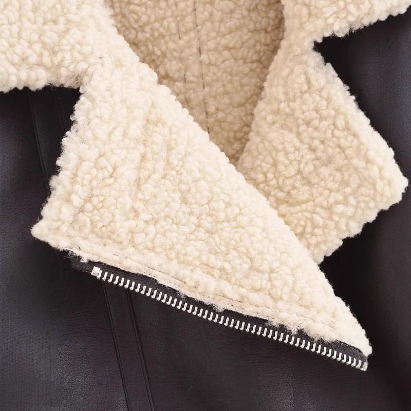 INS Fall Winter Womens Sweet Fresh Elegant Vacation Style Double-Sided Leather Jacket