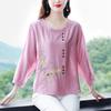 Summer Cotton Linen Embroidery Loose Casual Blouse Lady 3/4 Sleeve Vintage All-match Top Women Fashion Oversized Elegant Shirt