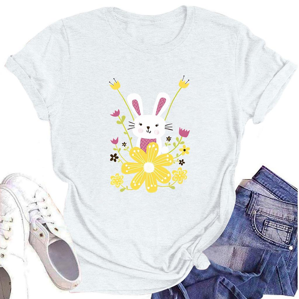 Женская повседневная футболка с коротким рукавом и круглым вырезом с пасхальным принтом