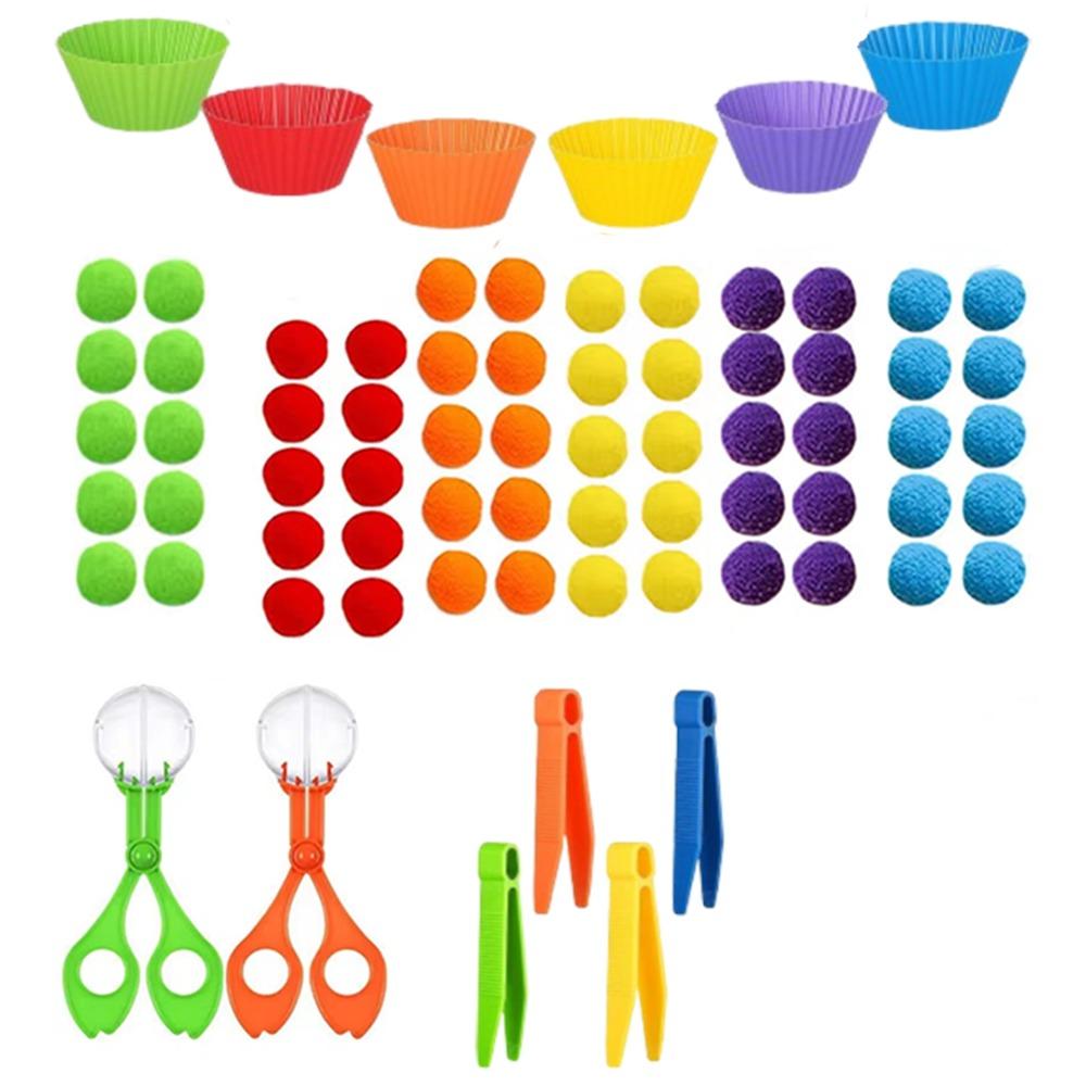 Colorful Early Education Toy Rainbow Counting Pompoms Pompoms Tweezers Toy Kids Early Education