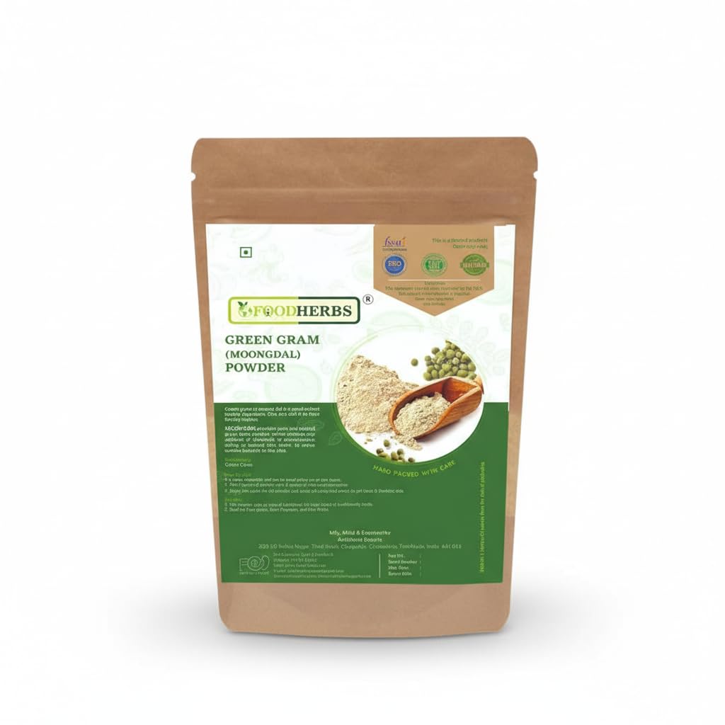 Foodherbs Порошок зеленого маша | 200 г | Чистый и натуральный | Безупречная кожа | Уход за волосами и телом | Маска для лица | Порошок для ванны | Без химикатов | Осветление кожи и