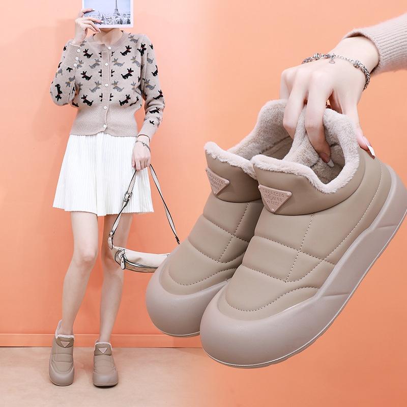 Женские нескользящие водонепроницаемые зимние ботинки на платформе цвета хаки с плюшевой теплой подошвой, повседневная обувь с хлопковой подкладкой, женские ботинки