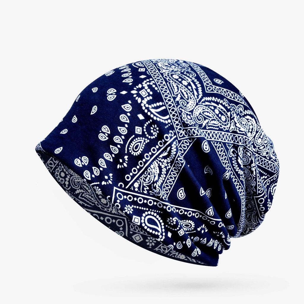 Unisex Paisley Cotton Cuffed Beanie: Spring/Summer Double Layer Stretch for Trendy Street Dance Fashion