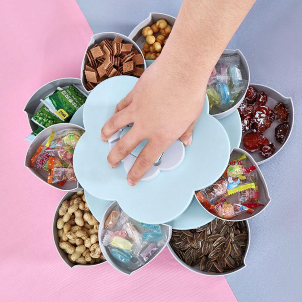 2-layer Snack Tray with Phone Holder Jewelry Organizer Creative Rotating Petal Candy Box Entertain