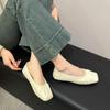2024 Fashion Solid Color Square Toe Women's Shoes Spring and Autumn Shallow Mouth Slip-On Versatile Pleated Flat Women's Shoes