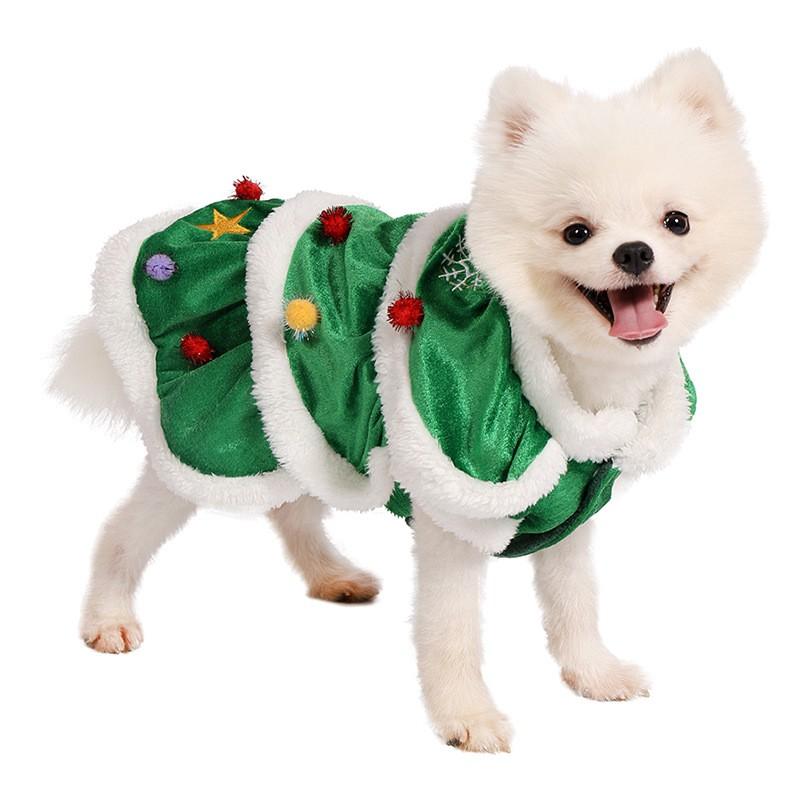 Festive Christmas Tree Hooded Cape Costume Dogs Cats Winter Pet Outfit Plush Cozy Dog Cat Apparel