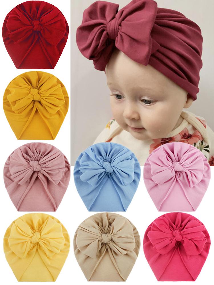 Детская шапка с большими бантами, однотонная весенне-осенняя детская шапка для девочек, мягкая эластичная детская шапка-тюрбан для малышей, шапка-бини