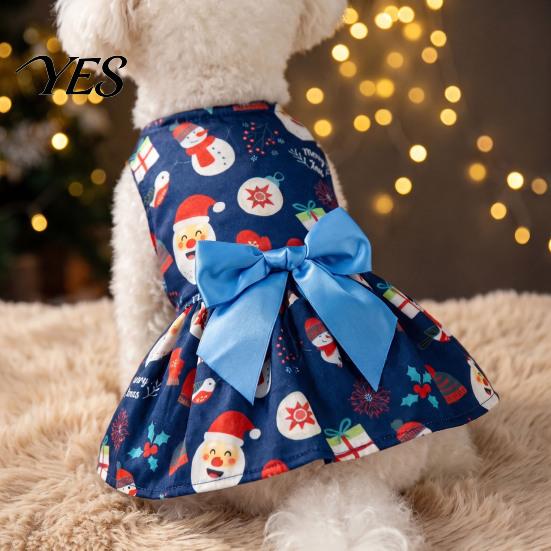 Sleeveless Puppy Party Dress Christmas Dog with Bow, Dress, Cute Pet Apparel for Photos Festive Outfit Small Dogs, Holiday Soft Breathable