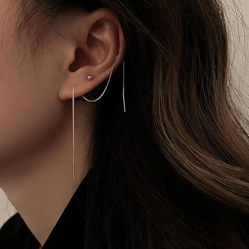 Trend S925 Silver Needle Long Earrings Wire Tassel Chain   Drop Earring Women's Ear Line Straight Hanging Earings Jewelry Gifts