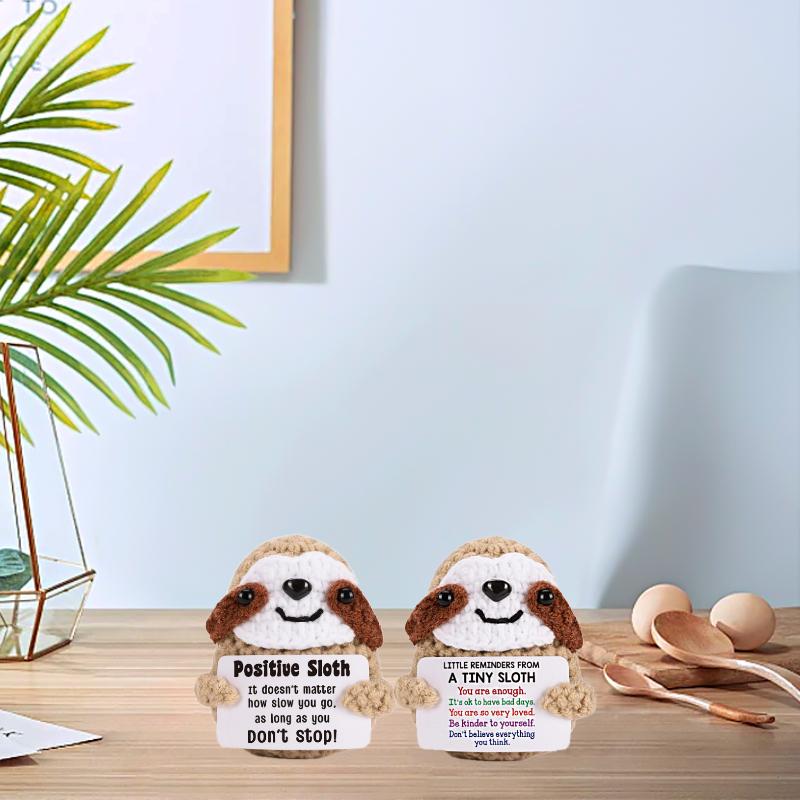 1PC Crochet Holiday Gift with Card Emotional Support Sloth Doll Handmade Knitted Figurine Desk Decor Finished Ornament