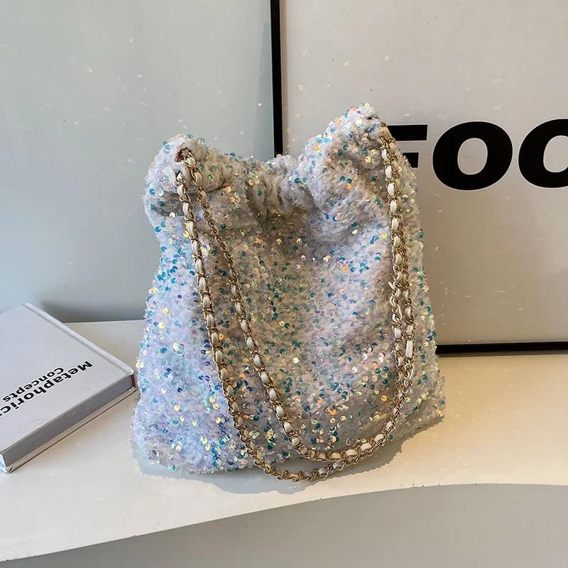 Lantejoulas Balde Bolsas e Bolsa Axilas Sacola для самых красивых женщин в новой блестящей моде