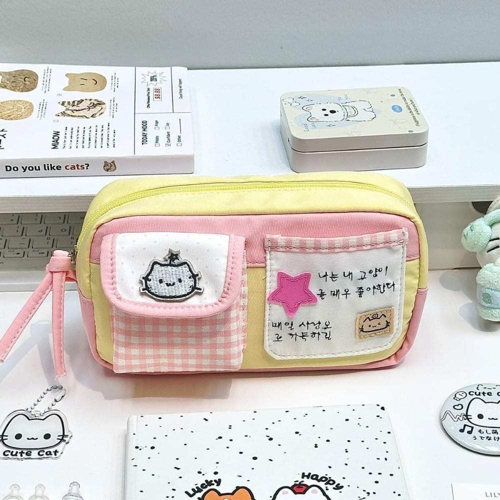 Multi Pocket Cat Pen Bag Durable Stationery Bag Cute Cartoon Pencil Case Student Storage