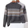 Мужской утолщенный свитер в полоску с воротником-стойкой из 100% чистой шерсти