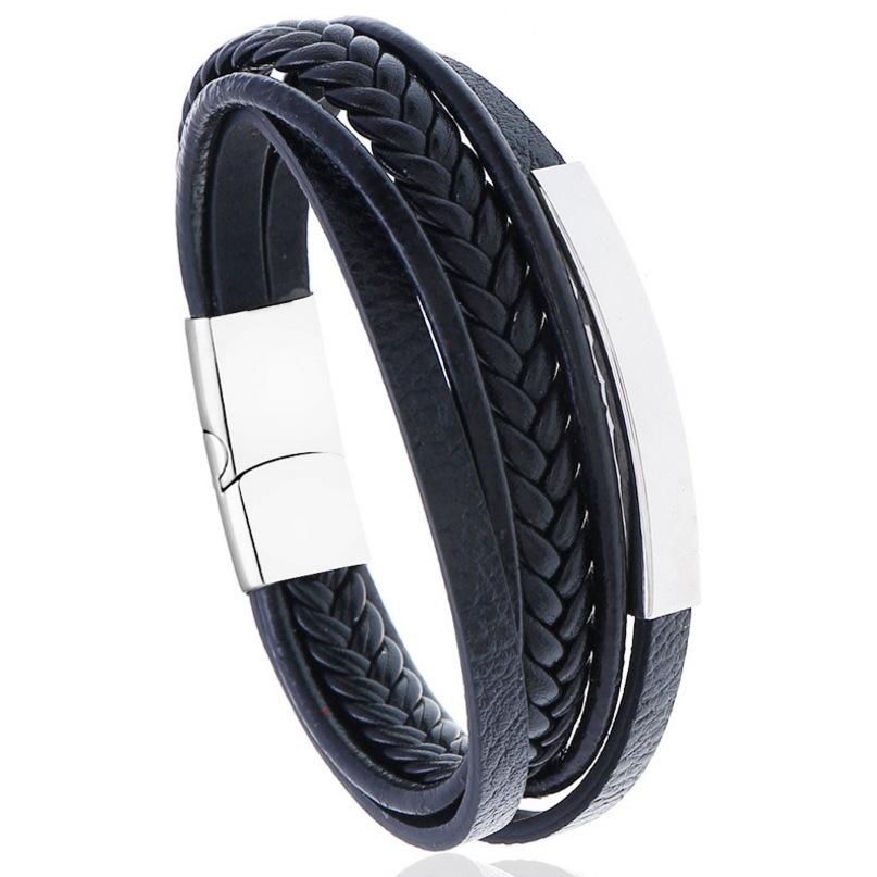Браслет из нержавеющей стали, простой многослойный плетеный браслет из воловьей кожи в стиле ретро из титановой стали