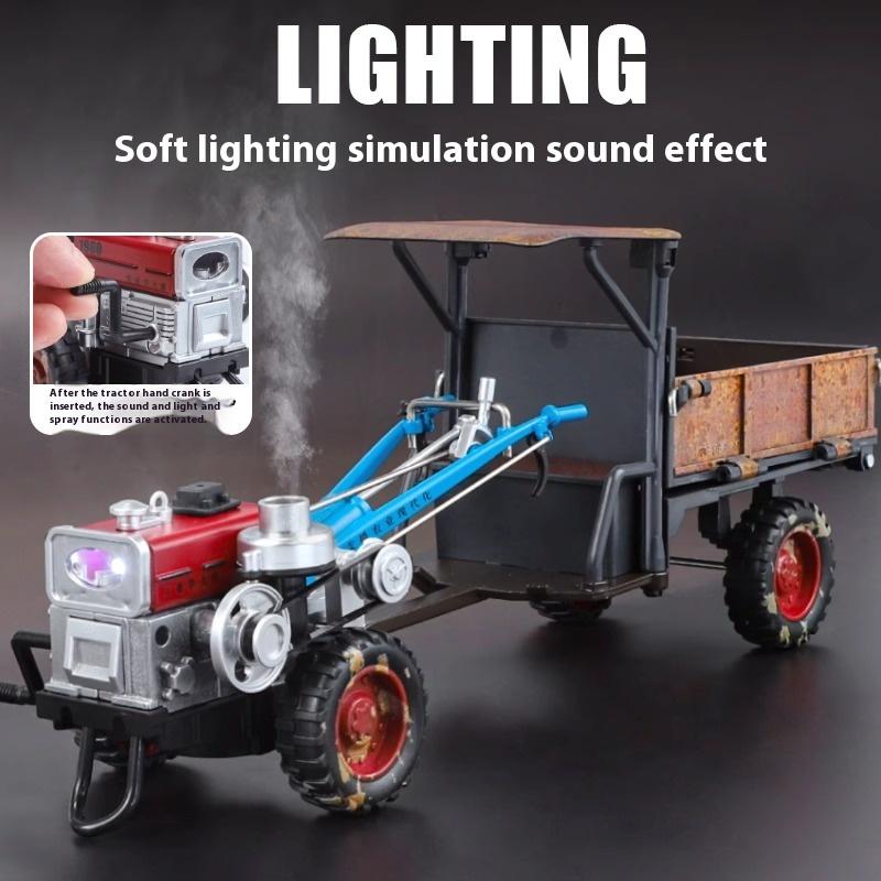 Spary 1/24 Walking Tractor Alloy Diecast Agricultural Tractor Model Sound Light Toy Retro Collection Ornaments Gift for Friends