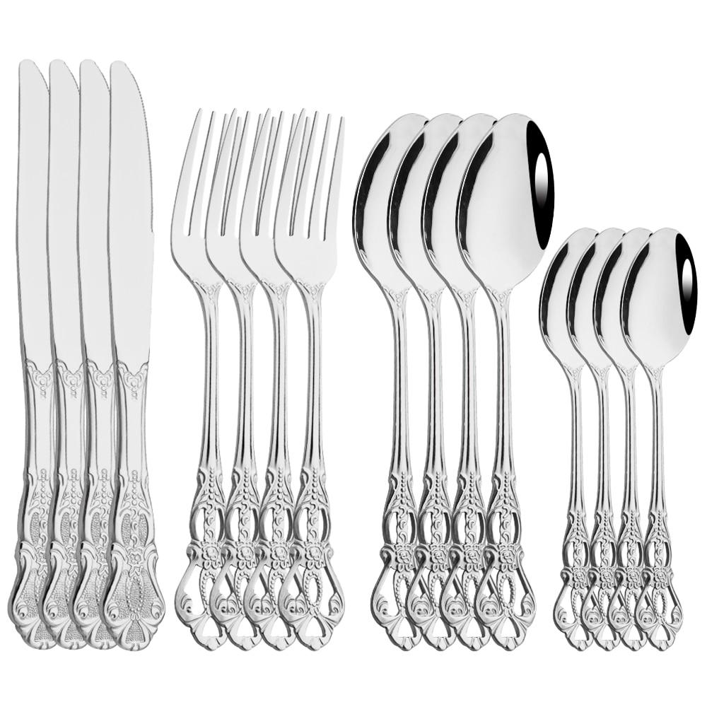 16Pcs/4Set Royal Gold Flatware Mirror Polish Stainless Steel Dinnerware Knife Fork Spoon For Wedding Housewarming Event Party