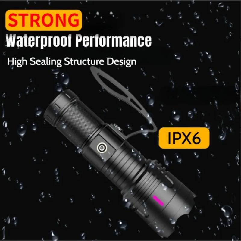 20000LM High Power LED Flashlight Built-in Battery Aluminum Alloy Camping Night Fishing Torch Power Bank Zoomable Hand Lantern