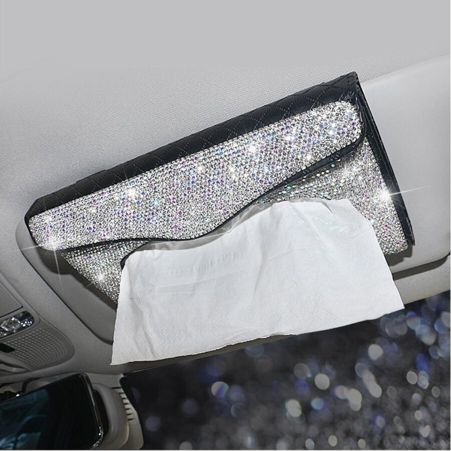 Bling Bling автомобильный солнцезащитный козырек, держатель для салфеток, коробка с кристаллами, чехол для полотенец, кронштейн, украшение интерьера