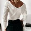 Блузка в рубчик с V-образным вырезом и длинными рукавами, однотонная облегающая осень-зима