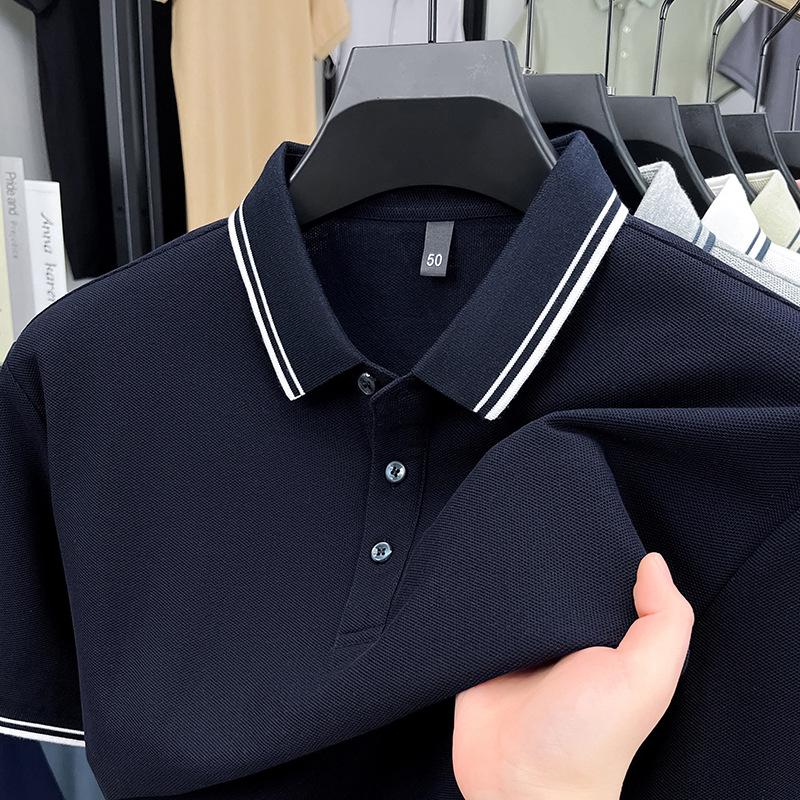 Summer Men's Polo Shirt Lapel Short Sleeve High-end Pure Cotton High-end Business Splicing Dad Outfit